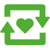Groen icoon voor loyaliteitsprogramma's van Touch Incentive bestaande uit een hartje met 2 circulaire pijlen eromheen
