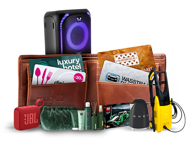 A selection of gift cards and products to use as incentives for activation campaigns and loyalty programmes