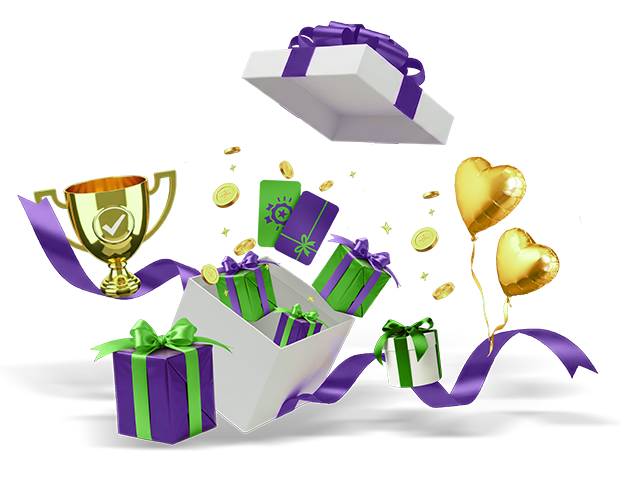 Cadeaux, trophées et récompenses utilisés comme supports visuels pour un programme de fidélité